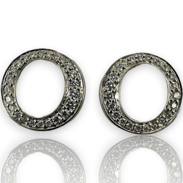 John Atencio Limited Edition Endearment Collection 18kt White Gold and Diamond Circle "O" Stud Earrings