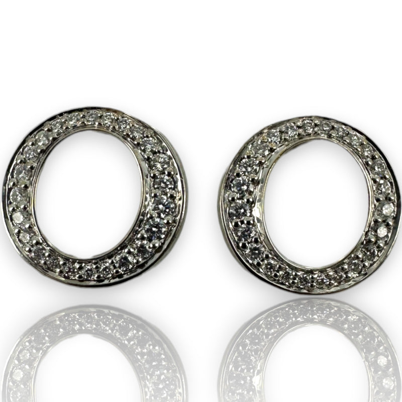 John Atencio Limited Edition Endearment Collection 18kt White Gold and Diamond Circle "O" Stud Earrings