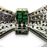 Antique 1920-30s 18kt White Gold Diamond and Emerald Bow Brooch