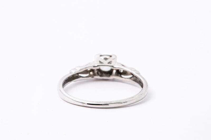 Art Deco Old Mine Diamond Estate Engagement Band 14K 585 White Gold Ring Size 5 1/2
