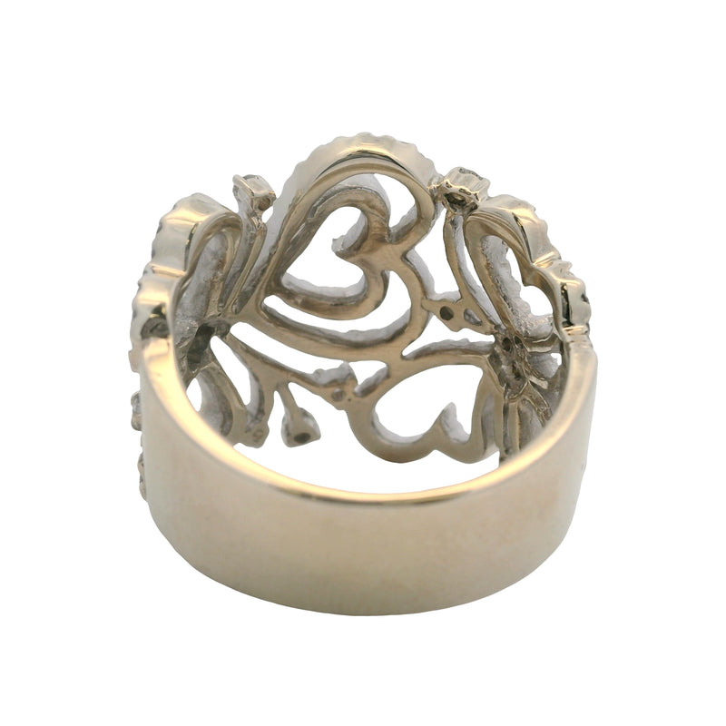 EFFY Solid 14kt White Gold Diamond Swirl Heart Statement 20mm Cluster Ring Size 7.5