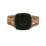 LeVian Solid 14kt Rose Gold Smoky Quartz and Diamond Cocktail Ring Size 8