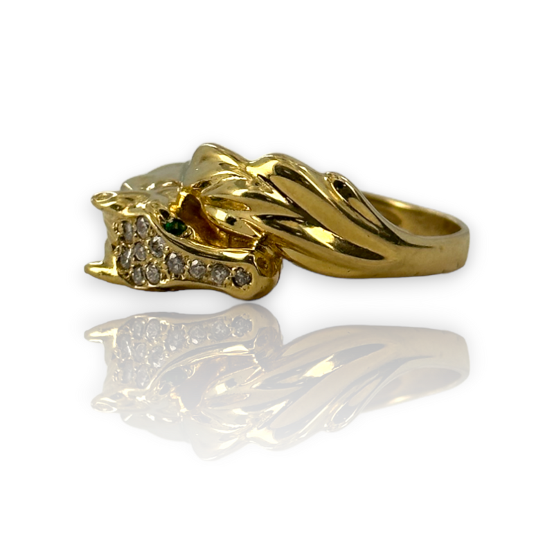 Solid Yellow Gold Diamond & Emerald Horse Animal Wrap Around Ring Size 9.5