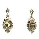Antique Victorian Solid 14kt Yellow Gold and Jade Etruscan Revival Dangle Earrings