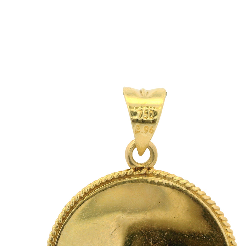 Solid 18kt Yellow Gold and Colored Enamel Byzantine Inspired Floral Circle Pendant