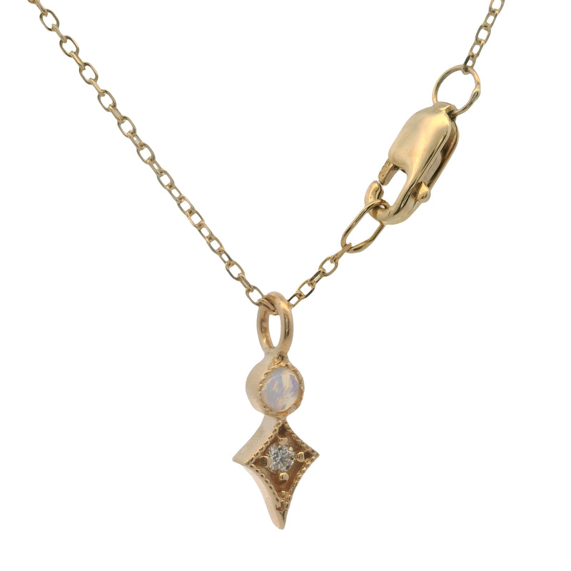 Katie Diamond Solid 14kt Yellow Gold, Opal, and Diamond Sparkle Star Pendant Necklace 16"