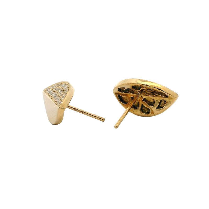 Solid 18kt Yellow Gold and 1/2ctw Diamonds Half Split Leaf Stud 17mm Long Earrings