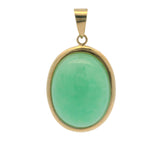 Vintage Solid 14kt Yellow Gold and Bezel-Set Green Jadeite 1.29" Cabochon Oval Pendant