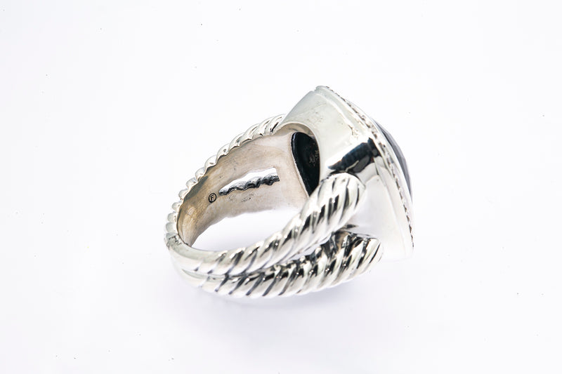 David Yurman 14mm Albion Onyx & Diamond Halo Band 925 Sterling Silver Ring Sz 7