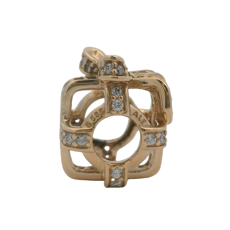 Charm deslizante espaciador "All Wrapped Up" de Pandora en oro amarillo sólido de 14 kt y circonitas cúbicas