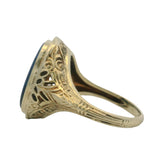 Vintage Solid 14kt Yellow Gold Cabochon Black Opal Filigree Ring Size 5.5
