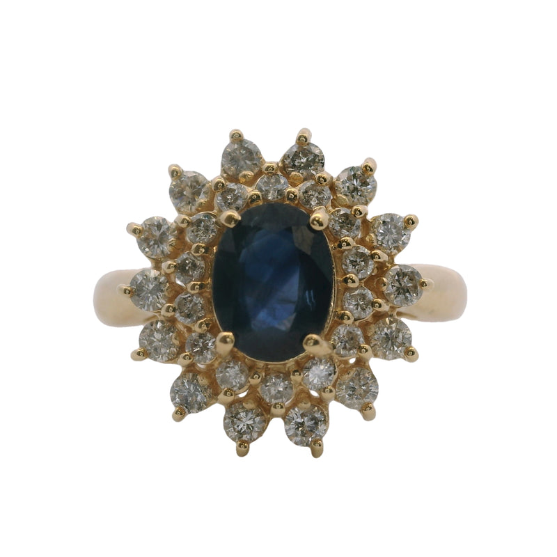 EFFY Bita Collection 14kt Yellow Gold 1ct Oval Sapphire Ring With Double Diamond Halo Size 9.75
