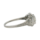 Antique 1920s Art Deco Old European and Baguette Diamond 900 Platinum Engagement Ring Size 7