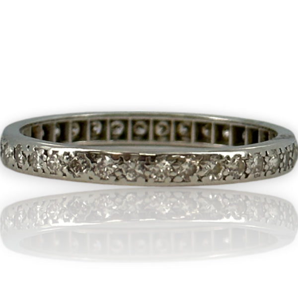 Antique 1920s Platinum Eternity Band Ring with 0.72ctw Old European and Transitional Cut Diamonds Size 7.75