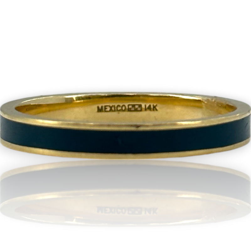 Imperial Gold Co Solid 14kt Yellow Gold and Blue Enamel Stackable 3mm Band Ring Size 10 Made In Mexico