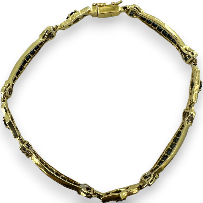 Kahn Bros Antique 1930-40s Lab Sapphire and Natural Diamond Alternating Link Bracelet in 18kt Yellow Gold