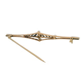 Antique Edwardian Solid 14kt 2-Tone Gold, Old Euro Diamond, and Pearl 3" Bar Pin Brooch