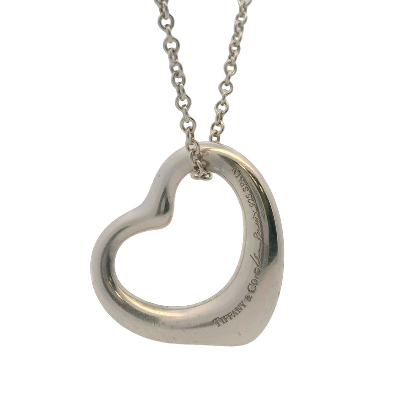 Tiffany & Co Elsa Peretti 925 Sterling Silver 22mm Open Heart Pendant On 16" Chain