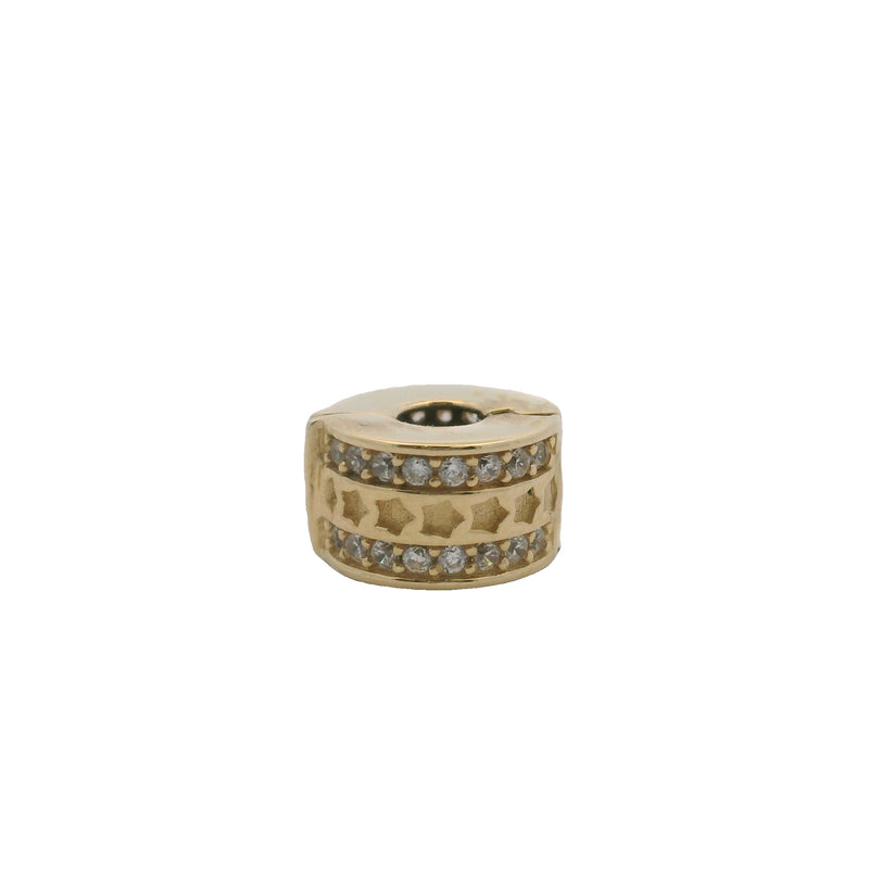Dije deslizante/espaciador con clip celestial de estrellas de oro amarillo macizo de 14 kt y circonitas cúbicas