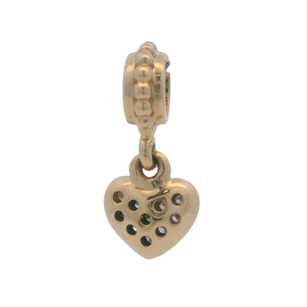 Pandora Retired Solid 14kt Yellow Gold and Diamond Cluster Heart Dangle Slider Charm