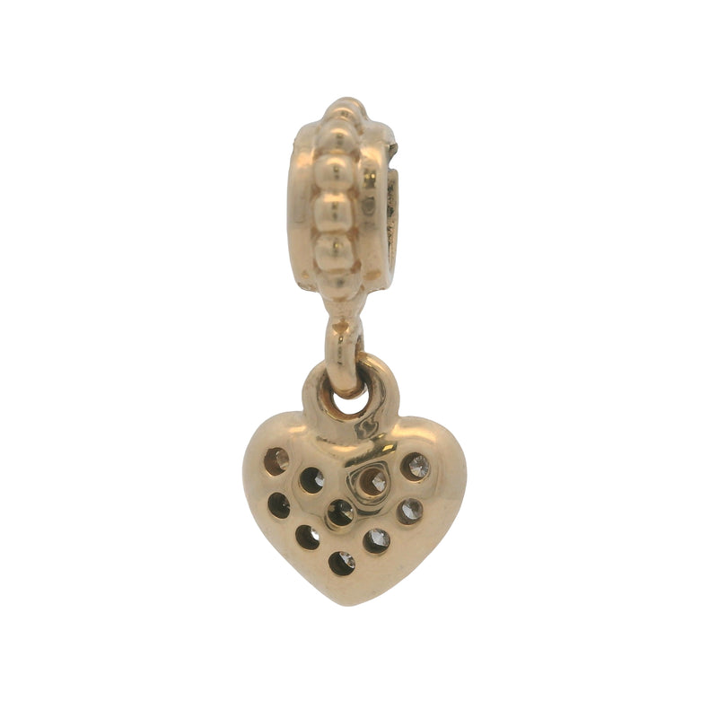 Pandora Retired Solid 14kt Yellow Gold and Diamond Cluster Heart Dangle Slider Charm