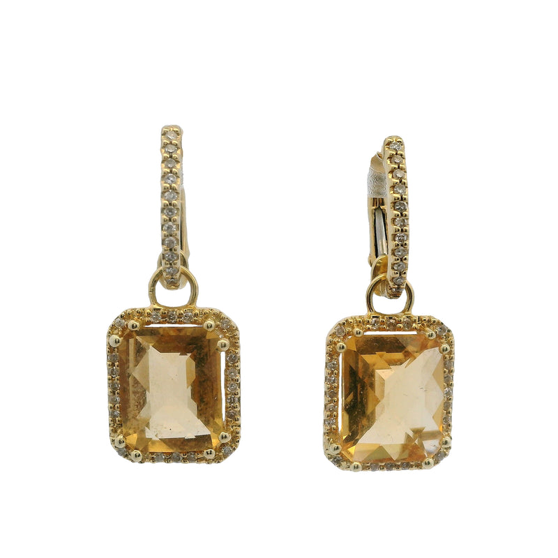 14kt Yellow Gold Citrine and Diamond Convertible Huggie Hoops to Drop/Dangle Omega Back Earrings