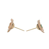 Vintage Solid 14kt Rose Gold 3D Flower Stud Earrings with Green Chrysoprase Stones