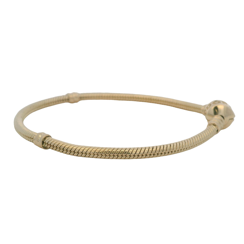 Pandora Solid 14kt Yellow Gold Snake Charm Bracelet With Stoppers and Cylinder Clasp 7.5"