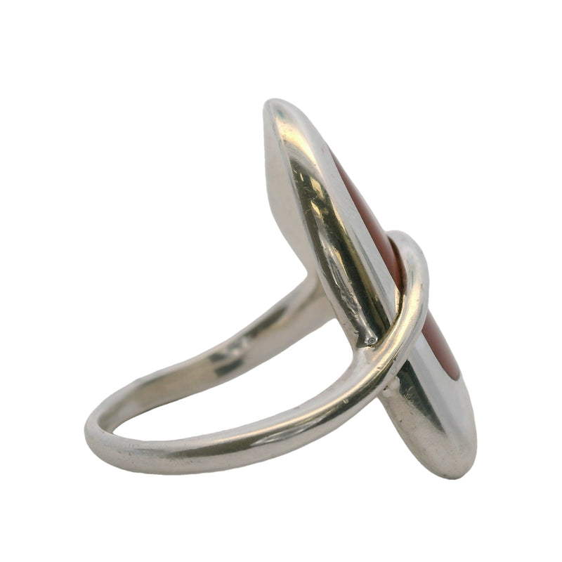 Robert Lee Morris Studio 925 Sterling Silver and Red Jasper Inlay Modernist Ring Size 9.5