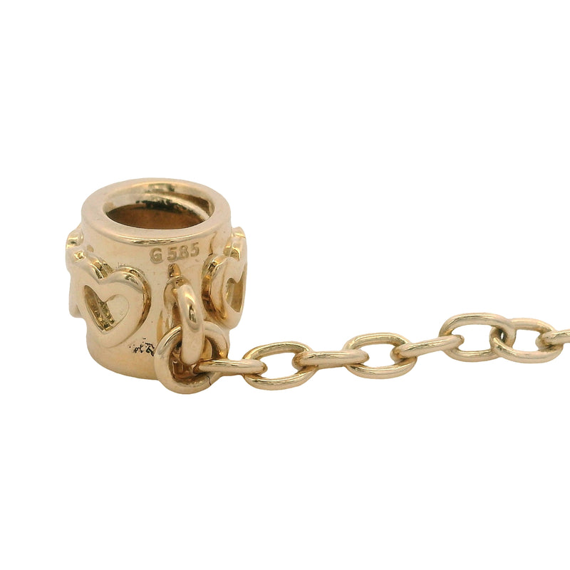 Pandora Moments Solid 14kt Yellow Gold Hearts Safety Chain Slider Bracelet Charm