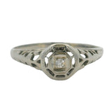 Antique 1920s Solid 14kt White Gold Small Diamond Solitaire Filigree Ring Size 5.75