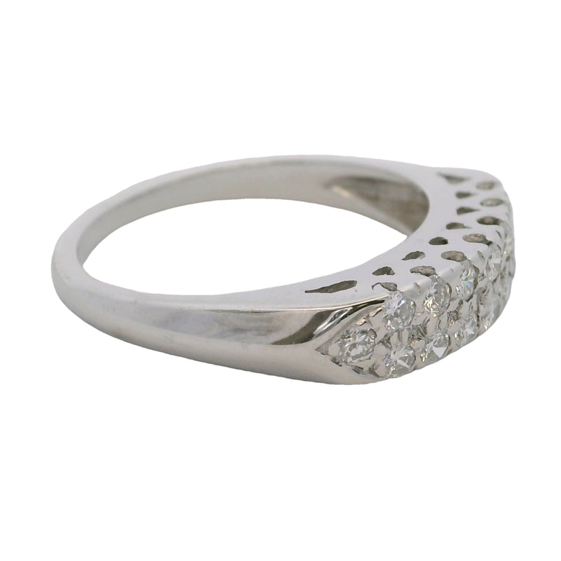 Vintage 1950s 14kt White Gold and 2-Row of Diamonds Wedding Band Ring Size 5