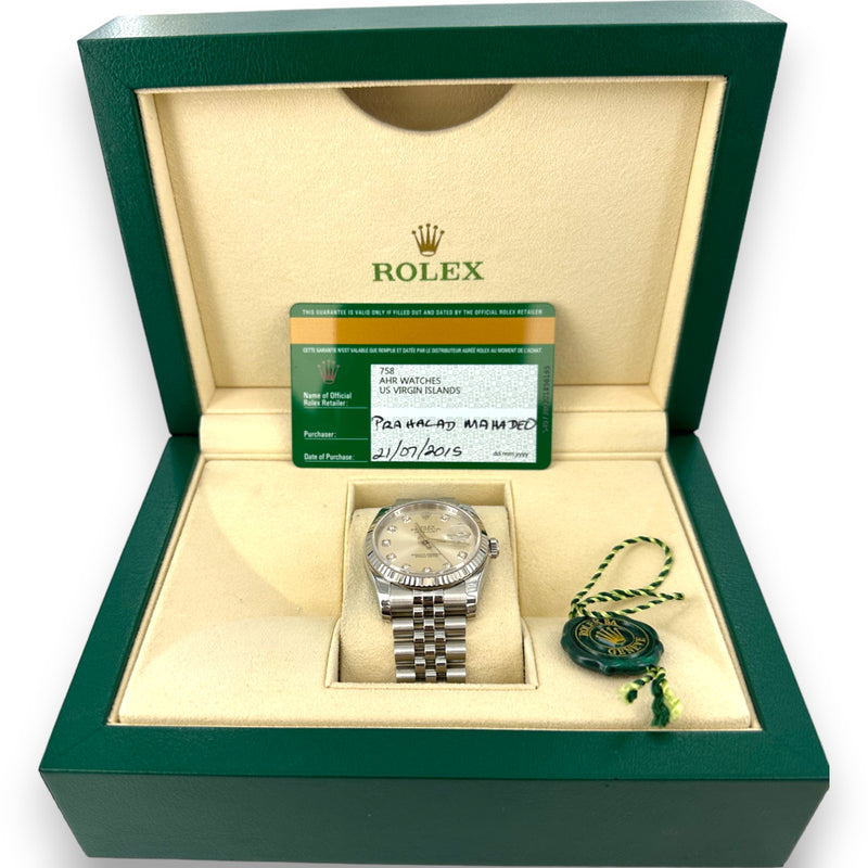 Rolex Datejust 36mm Diamond Dial 2015 Box Papers Stainless Watch