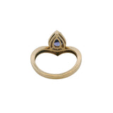 Solid 14kt Yellow Gold and Pear-Cut Tanzanite Chevron Solitaire Ring with Diamond Halo Size 8