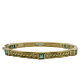 Vintage 1994 Judith Ripka 18kt Yellow Gold Green Tourmaline and Diamond Hinged Bangle 7"