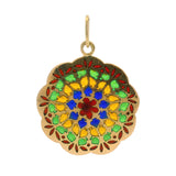 Vintage 18kt Yellow Gold Plique-à-jour Enamel Stained Glass Window Pendant Charm