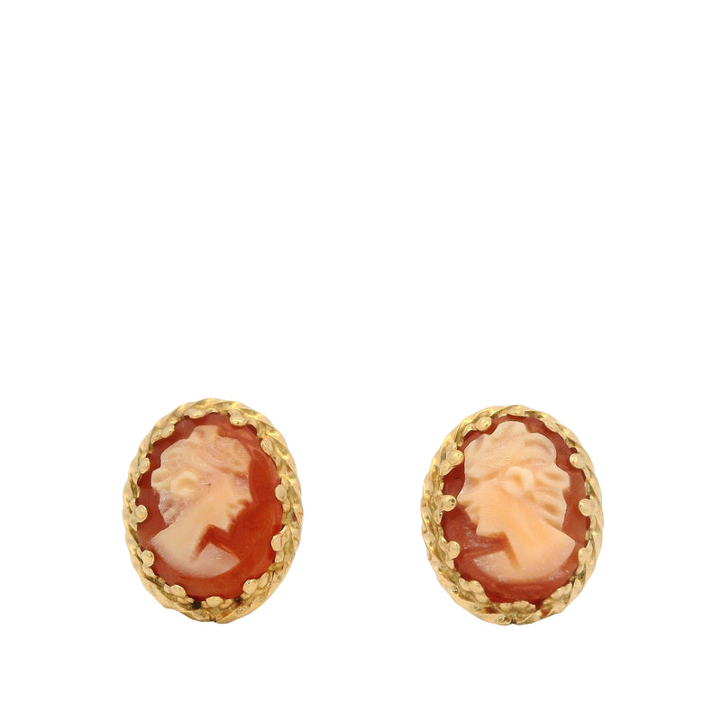 Vintage Solid 14kt Yellow Gold and Conch Shell Cameo Drop/Dangle Earrings