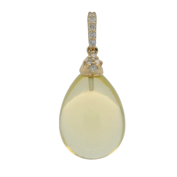 RL 14kt Yellow Gold Peridot Teardrop Large Drop Necklace Pendant With Diamond Bail