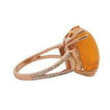 Retired EFFY Solid 14kt Rose Gold Pregnant Fire Opal and Diamond Cocktail Ring Size 7