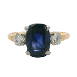 Antique c1930 Solid 14kt White & 18kt Yellow Gold Natural/Lab Sapphire Doublet and Diamond 3-Stone Ring Size 5