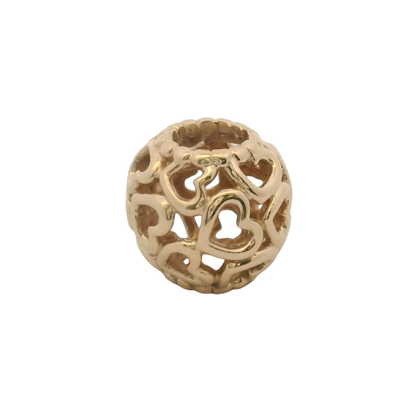 Charm espaciador redondo "Abre tu corazón" de Pandora, oro amarillo macizo de 14 kt, retirado.