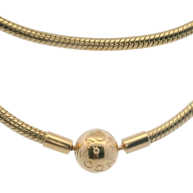 Pandora Moments Solid 14kt Yellow Gold Snake Chain Necklace with Round Clasp 17.5"