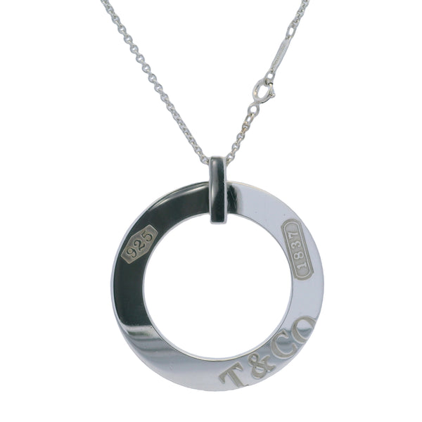 Tiffany & Co 1837 Collection 925 Sterling Silver Large 1.7" Circle Pendant with 18" Chain Made In Italy