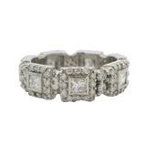 Vintage Solid 18kt White Gold and 2ctw Princess and Round Cut Natural Diamond Eternity Band Ring Size 6.5
