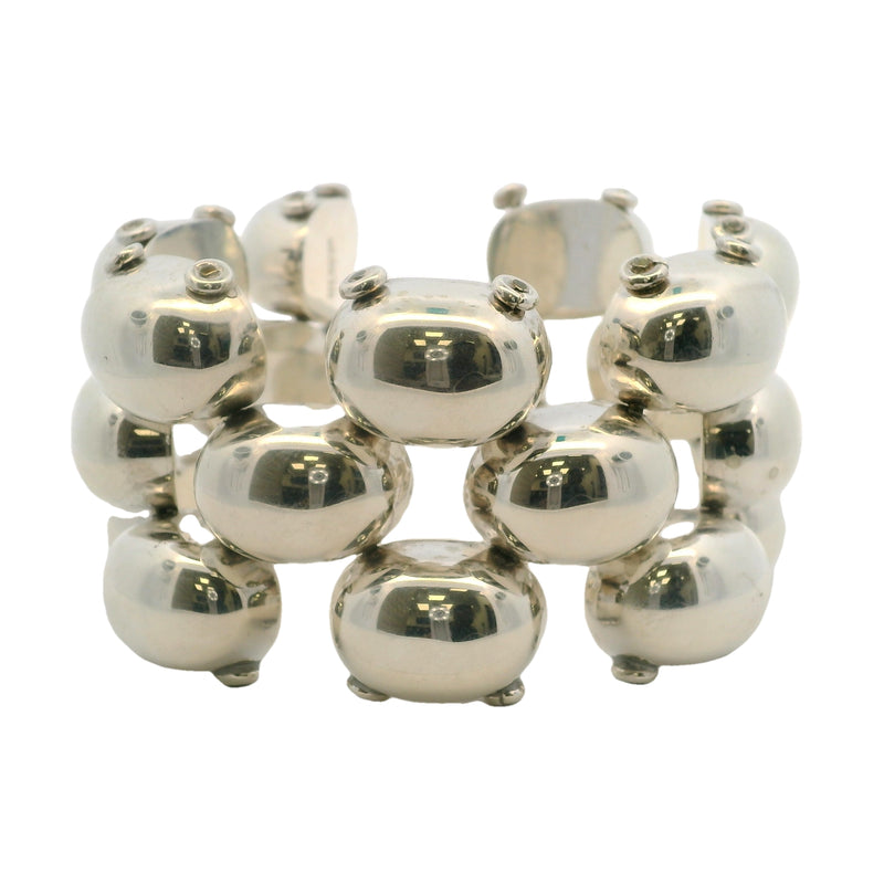 925 Sterling Silver Mexican Taxco 1.7" Wide 8.4" Long Oval Statement Bracelet