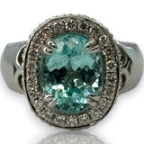 SNJ Jewelers Solid 14kt White Gold Rhodium Plated Light Blue Topaz Openwork Ring with Diamond Halo Size 6