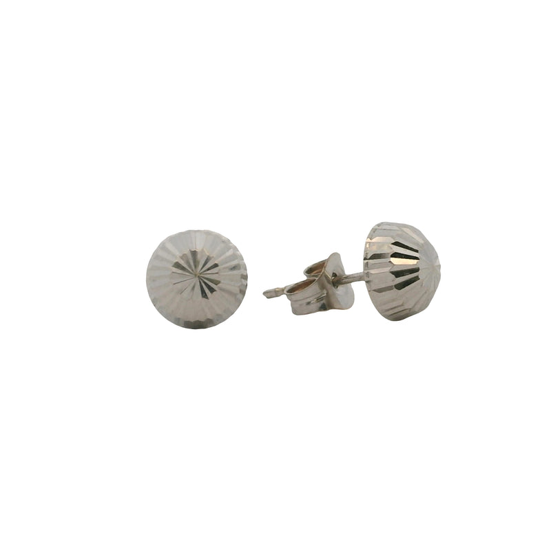 Solid 14kt White Gold Faceted 6mm Button Stud Earrings