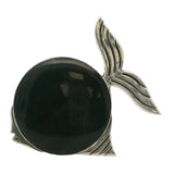 Taxco Mexico 925 Sterling Silver and Golden Sheen Obsidian Large Fish Brooch Pin