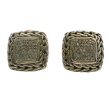 John Hardy 925 Sterling Silver/18kt Gold and Diamond Cluster Classic Square Chain Earrings