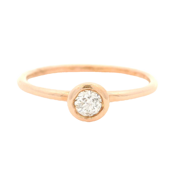 Bezel-Set Diamond Solitaire Wedding Engagement Ring 14kt Rose Gold Stackable (b)